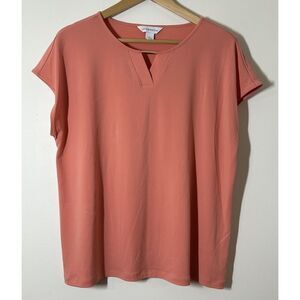 Liz Claiborne Women's Large Flowy Gold V-Neck Detail Peach Orange Cap Sleeve